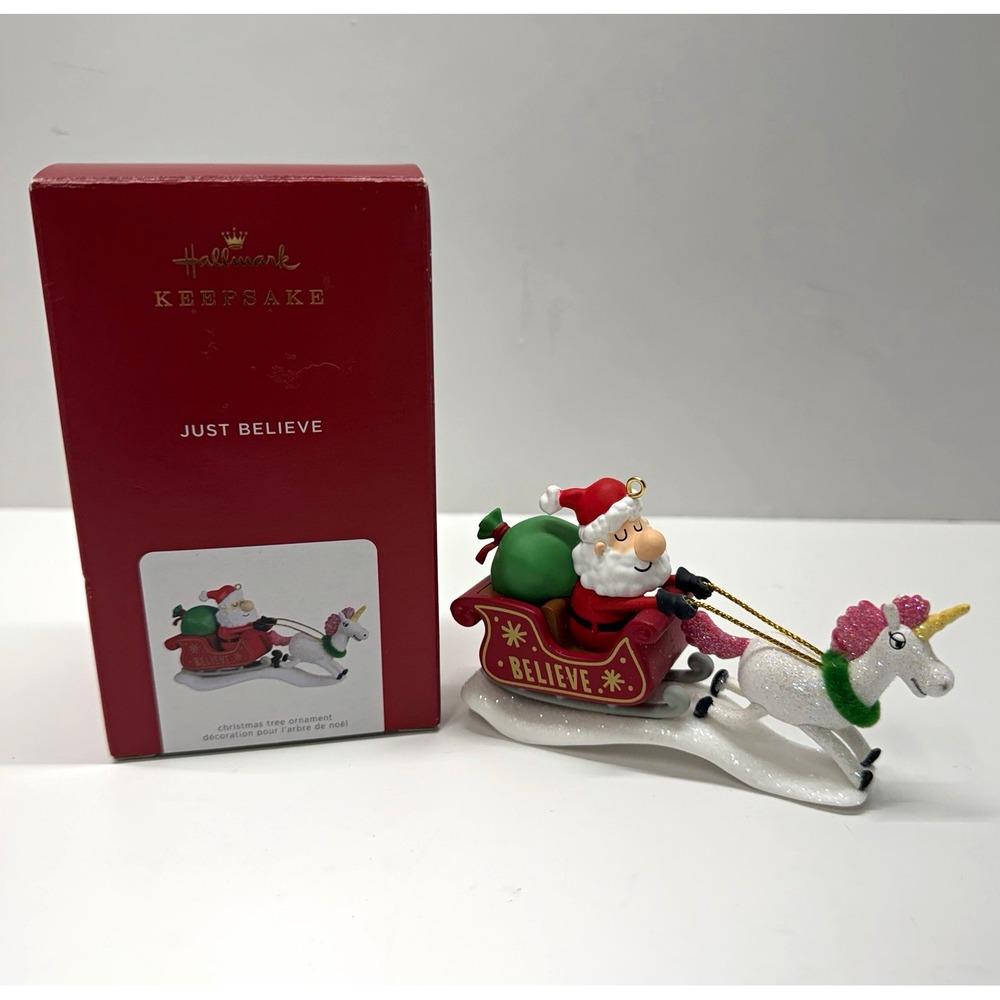 Hallmark Keepsake Just Believe Ornament Santa Sleigh Unicorn Christmas 2021